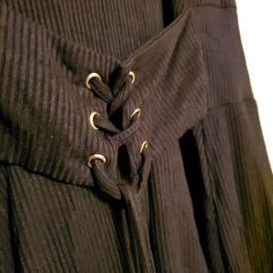 Torrid Black Lace-Up Ribbed Skater Dress (1)